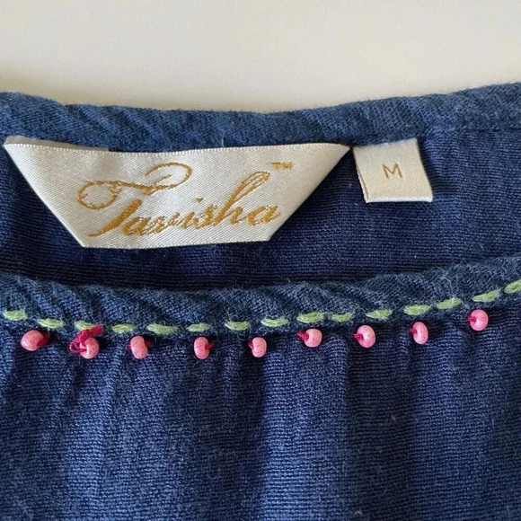 Tavisha Women’s Boho Top Medium Crop Blue/Fuschia Beaded Festival Hippie Casual - Picture 6 of 12